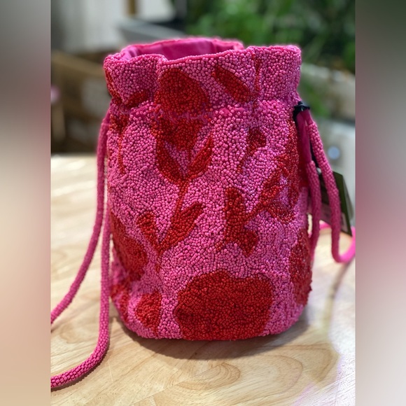 Kate Spade Small Pink and Red Beaded Bucket Bag - NWT - Picture 3 of 6